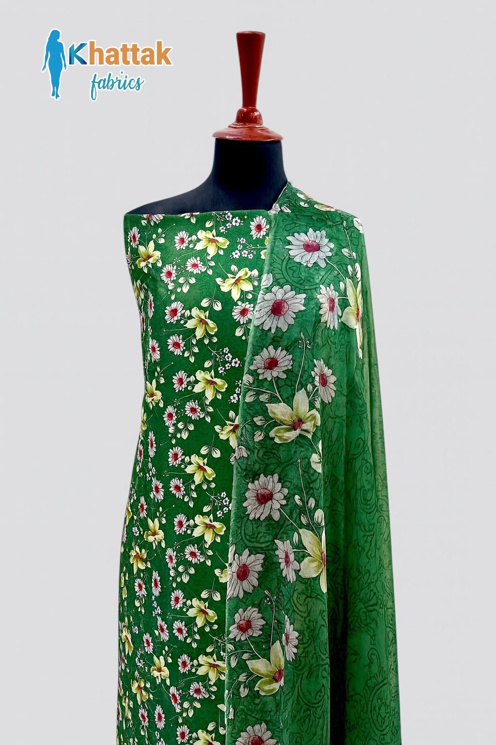 Green Floral Khaddar Suit KF-005 Green Floral Khaddar 3 Piece Suit KF-005 Unstitched