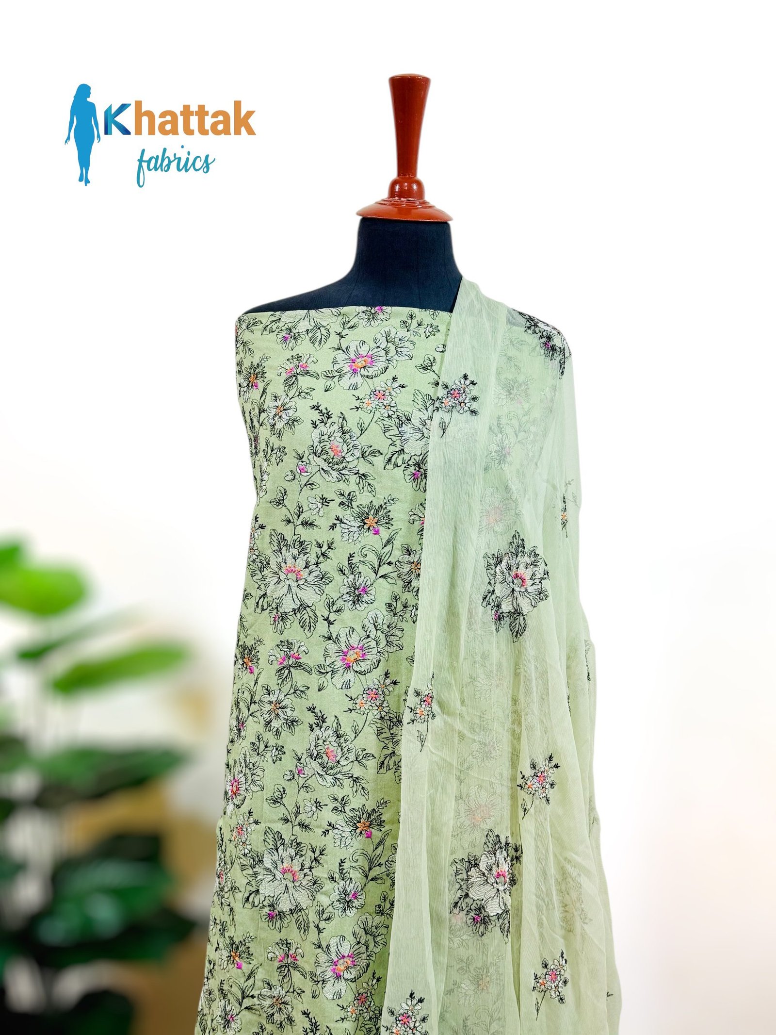 Light Green Karandi Suit KF-099 Light Green Karandi 3 Piece Suit KF-099 Front View