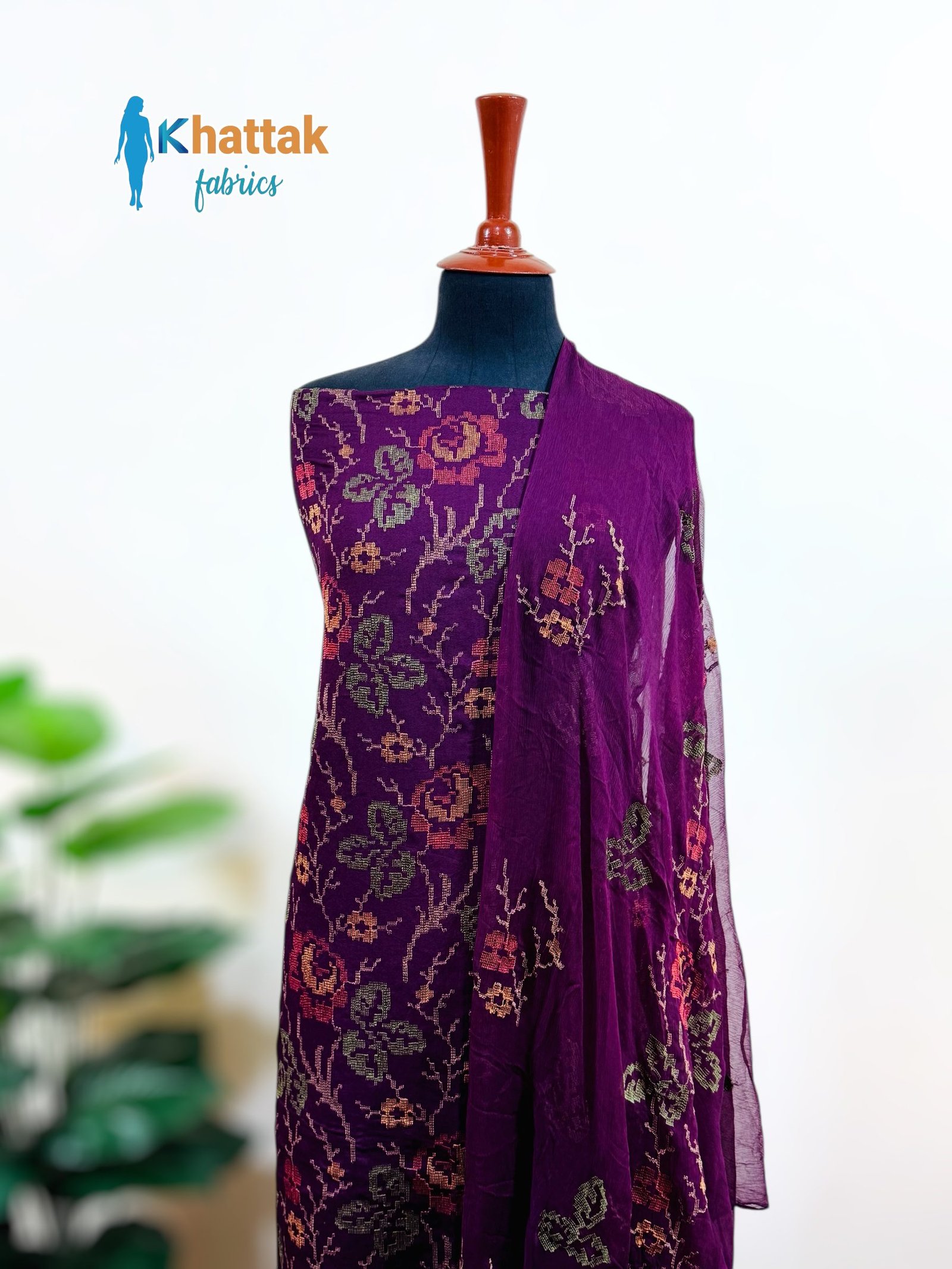 Dark Purple Karandi Suit KF-109 Dark Purple Karandi embroidered shirt with chiffon dupatta – KF-109